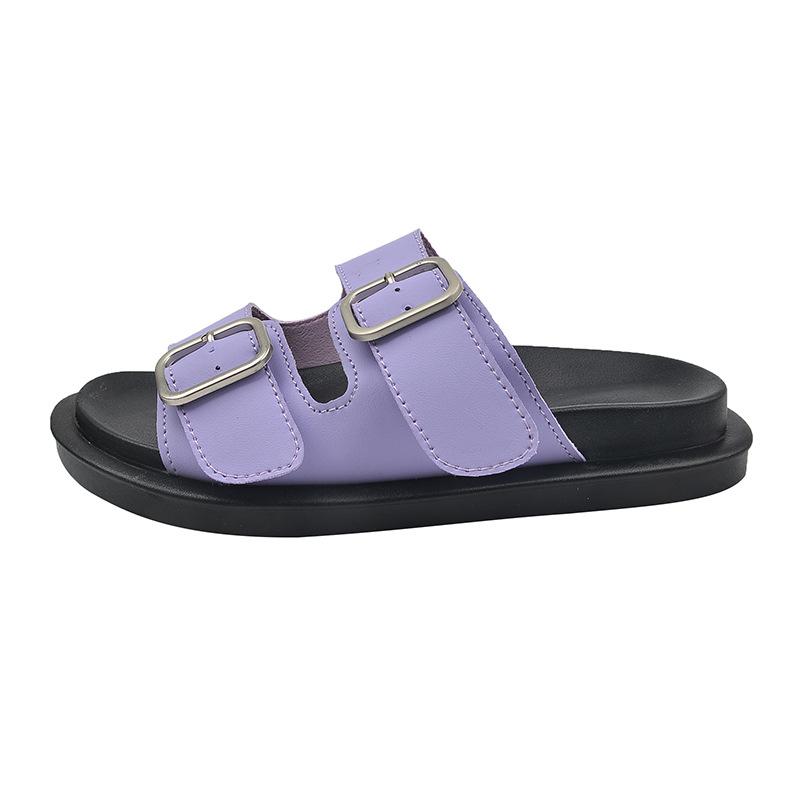 

Summer new Korean version platform Roman shoes women s retro round head double buckle with casual flat beach sandals 35 фиолетовый