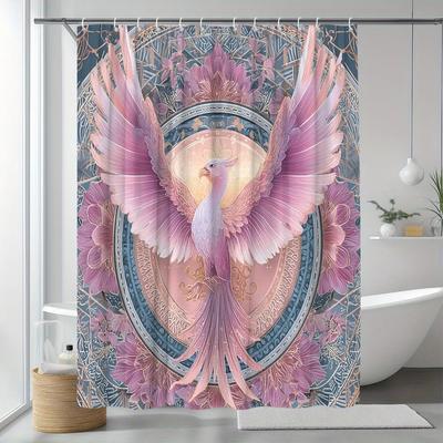 1pc Phoenix Shower Curtain, Animal and Floral Pattern Bath Curtain, Bathtub Partition Hanging Fabric, Bathroom Decor, Polyester