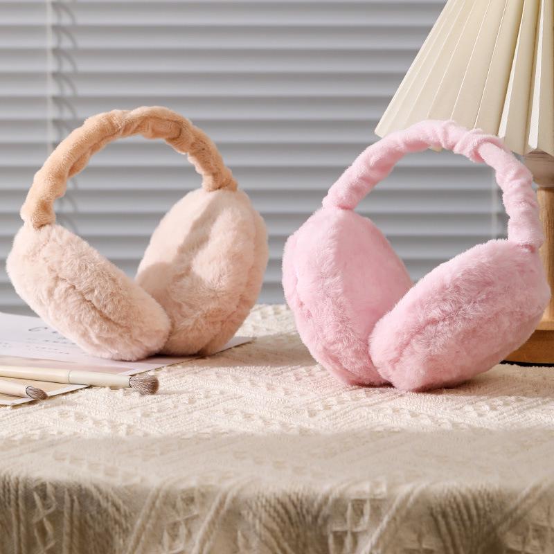 Foldable Plush Earmuffs: Cute, Solid Color, Warm, Cold-Proof for Men & Women.