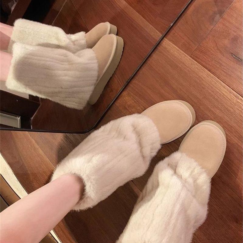 -Wide foot large size snow boots autumn and winter warm plush boots real soft leather platform cotton shoes short boots