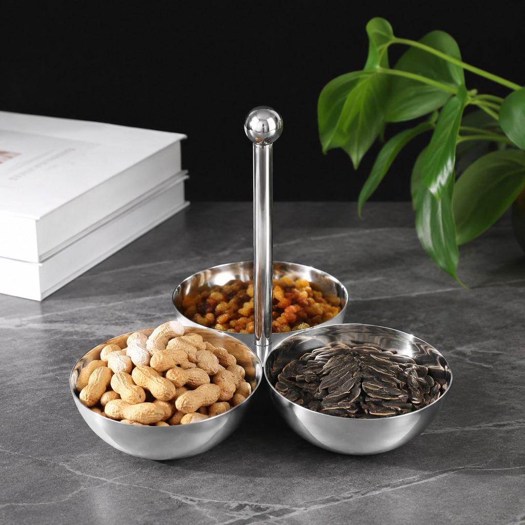 Metal Condiment Bowl Mini Serving Tray Double Walled Stainless Steel Bowl for Nuts Candy Fruit for Buffet
