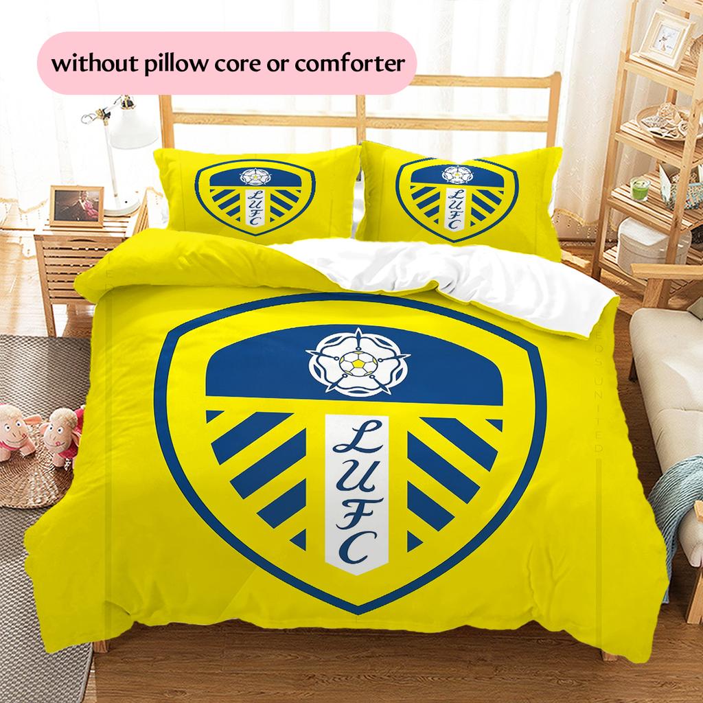 Leeds United Abzeichen Muster Bettwäsche Heimdekoration Geburtstagsgeschenk (1 Bettbezug + 2 Kissenbezüge, ohne Füllung)