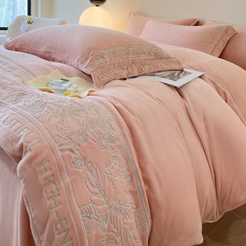 Thickened Milk Fleece Bed Four-Piece Light Luxury High-End Coral Baby Fleece Quilt Cover Bed Sheet Mattress Bedding