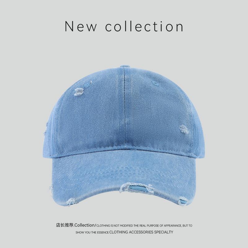 Washed Hole Baseball Cap Fashionable Versatile Retro Solid Color Embroidery Casual Simple Sunshade Cap