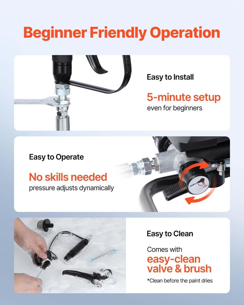 Stand Airless Paint Sprayer, 650W, 3000PSI High Pressure Airless Sprayer with Cart, Cleaning Brush, Hose, Extension Rod, Nozzles, Electric Spray Paint