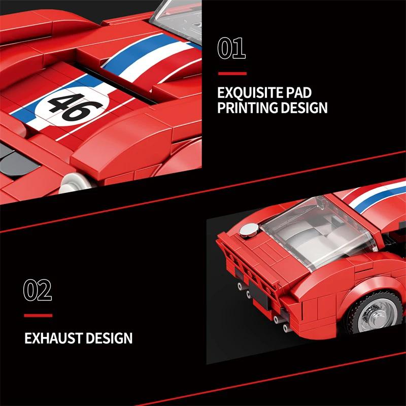 Non-Toxic 320Pcs Red Sport Car Building Block Creative City Vehicle Diy Car Model Bricks Desktop Decoration Toys For Kids Holiday Gifts