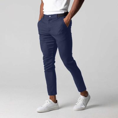 Erkek Pantolon Elastik Orta Bel Düğmesi Fermuar Kapatma Cepler Slim Fit Düz Renk Yumuşak Nefes İş Resmi Uzun Pantolon