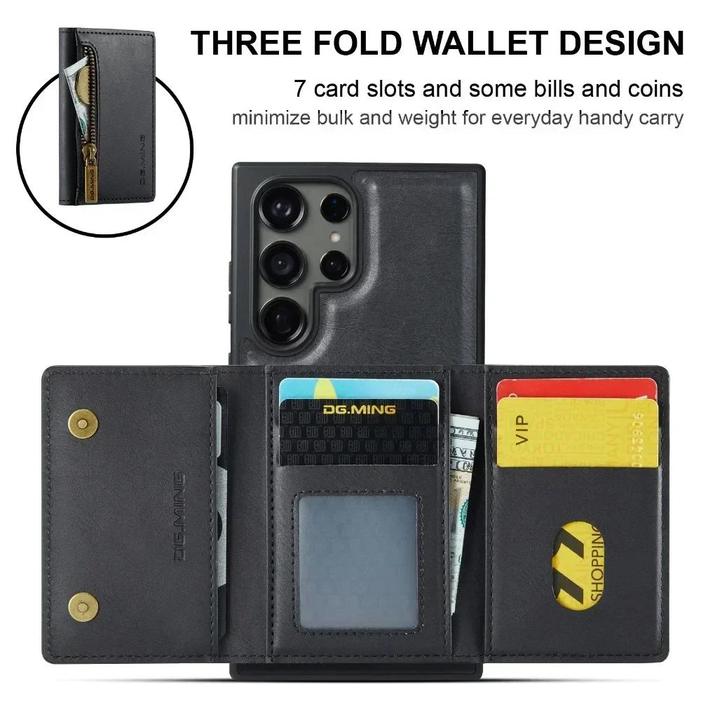 2 In 1 Detachable Magnetic Leather Wallet Phone Case For Samsung Galaxy S23 FE S24 S22 Plus S21 Ultra Zipper Card Holder Cover