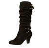 Women Boots Plus Size Med Square Buckle Strap Heel Round Toe Knee-High Shoes Winter Boot