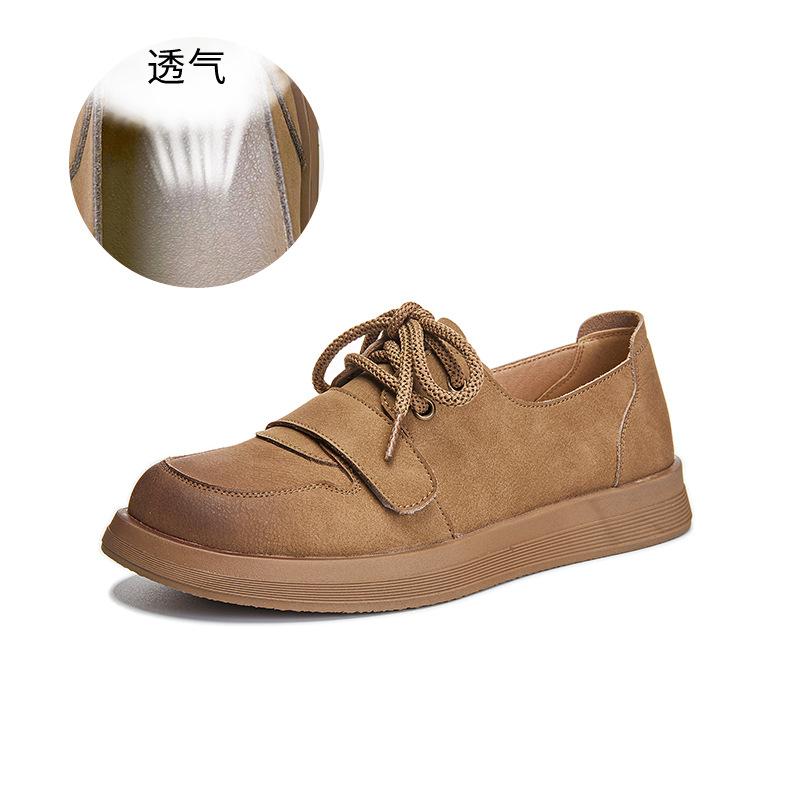 Women's shoes 2025 spring new retro shallow mouth single shoes women's Velcro small leather shoes women's versatile casual shoes women