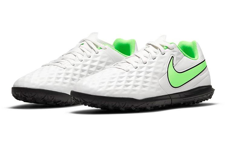 Nike Tiempo Legend 8 Club TF Slip Resistant Abrasion Resistant Low Top Kids' Soccer Shoes White Green Kids' AT5883-030