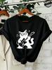 Rock Cat T-Shirts,Grunge Punk Tee Aesthetic,Abstract Guitar Women's Tee Shirts,Music Lover Gift,Quirky Animal Graphic T-Shirts