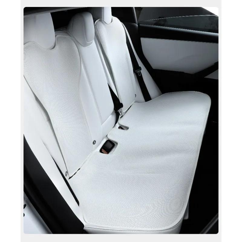 Ice Silk Linen Car Seat Cushion For Tesla Model3 Highland 2024 Car Front Rear Back Seat Covers Breathable Sweatproof All Seasons