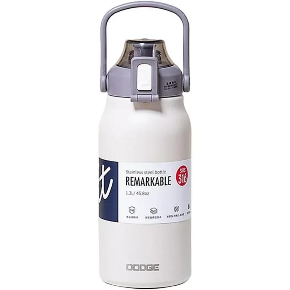 

DODGE Термос из нержавеющей стали большой вместимости, бутылка для воды, тамблер, для спорта на открытом воздухе, вакуумная фляга, термокружка, дорожная изолированная чашка 1300ml белый