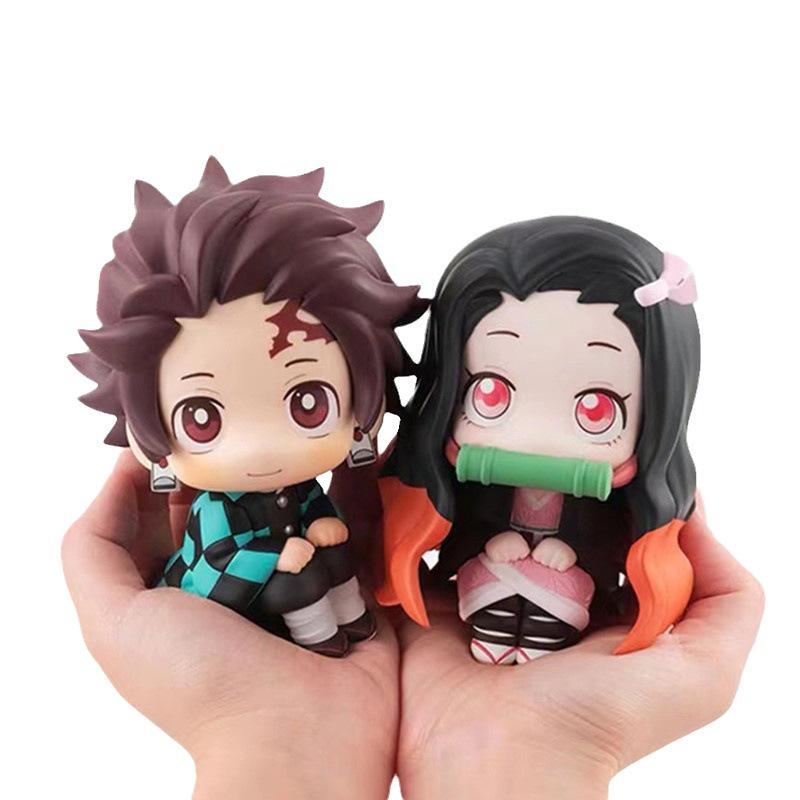 Q Version Naruto & Kakashi Sitting Pose Figurines, Demon Slayer Nezuko & Tanjiro Dolls and Ornaments.