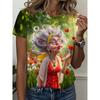 Womens Slim Fit Short Sleeve T-Shirt With 3D Cartoon Animal Print Digital Printing Casual Top