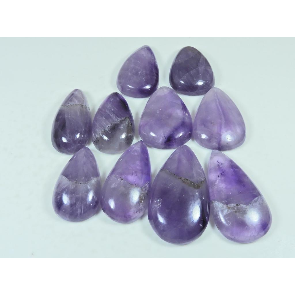 425Cts. Natural Amethyst Lace Agate Pear Cabochon Loose Gemstone 10Pcs Lot C-3942