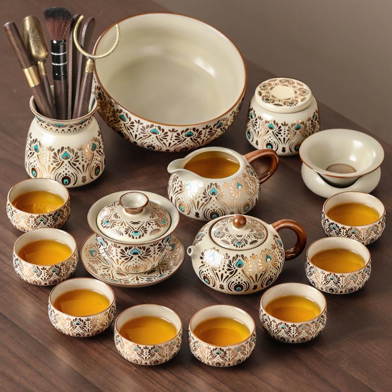 Ru Kiln Kung Fu Tea Set: Light Luxury Teapot, Teacups & Brewing Tray