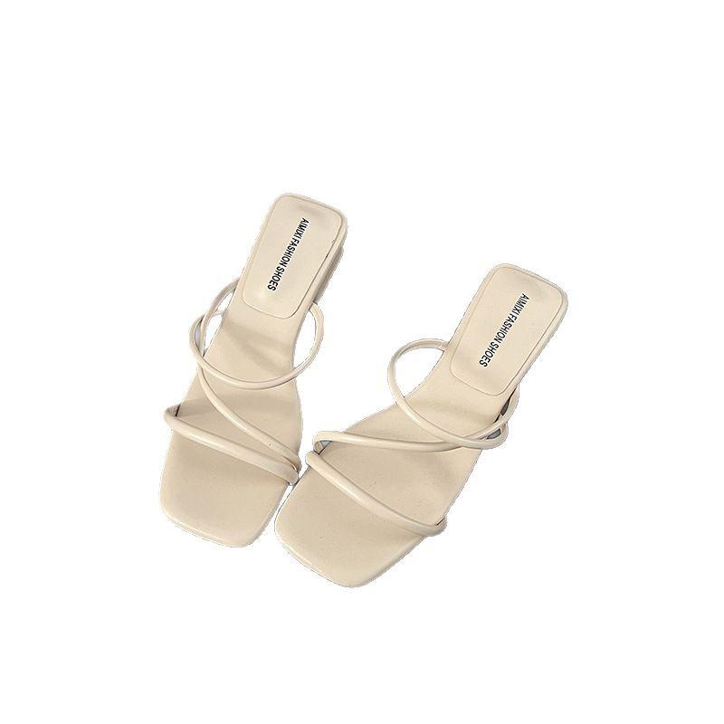 High-heeled Cool Slippers, Wearing Fairy Style Slippers, 2025 New Summer with Skirt, Thin Strap Thick-heeled French Slippers