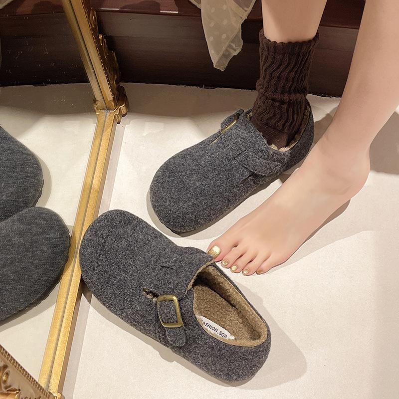 Jaguar fur gray fluffy shoes for women, new platform shoes for autumn and winter, plush bag head cotton shoes for women
