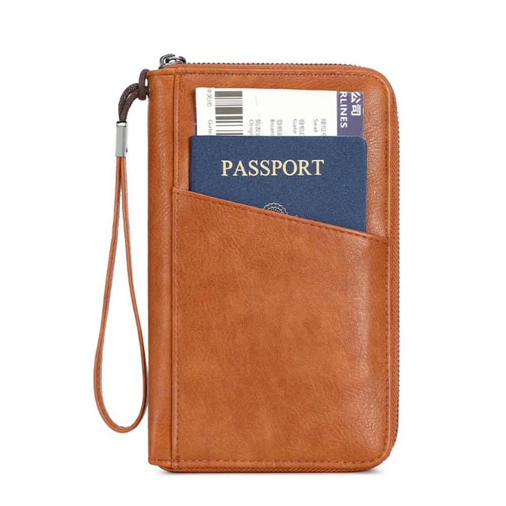 PU Leather Passport Clip Wallet Anti-Theft RFID Blocking Travel Document Bag Large Capacity Waterproof RFID Passport Holder