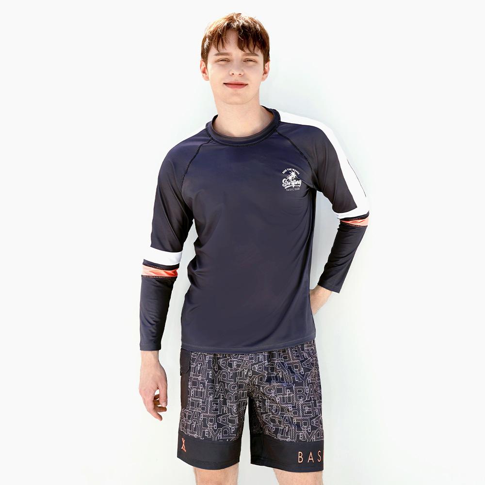 Beijigelleu Men'S Raglan Loose Fit Rash Guard + Beach Shorts Set Bem-V919G+Bem-V920G