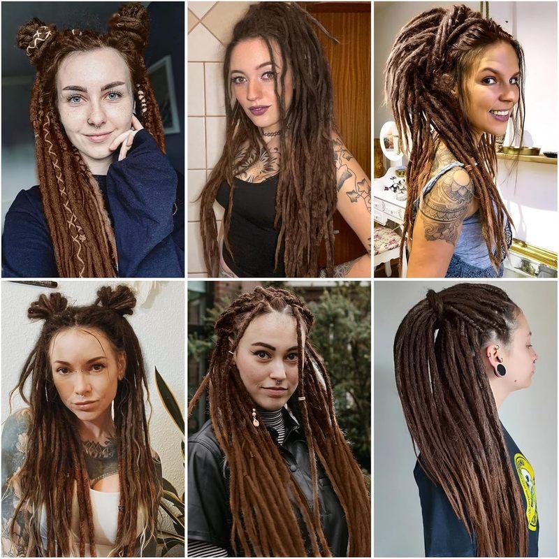 24' Dreadlocks Extensions Crochet Hair for Women 10 Strands Handmade Crochet Hair Braids 0.6cm Hippie Double Ended Dreadlock