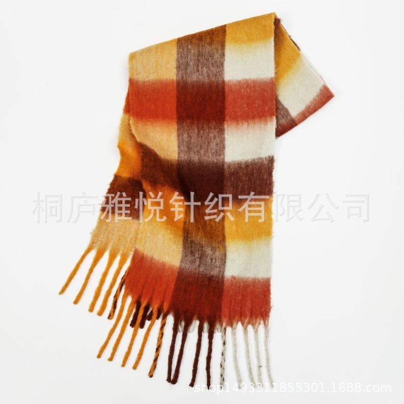 Premium color plaid scarf women's winter warm scarf mohair thickened scarf versatile shawl