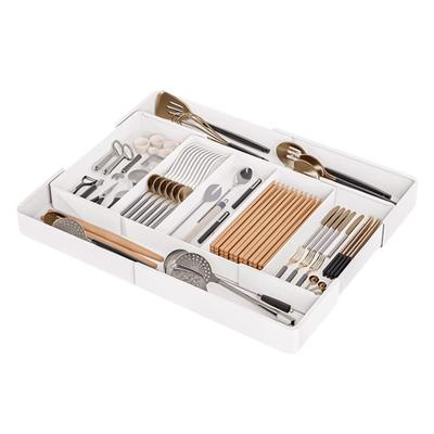 Scatola portaoggetti telescopica per stoviglie Classificazione Organizzazione Espandibile Grande capacità Multi scomparti Vassoio per stoviglie Forchetta Bacchette Cucchiaio Cassetto