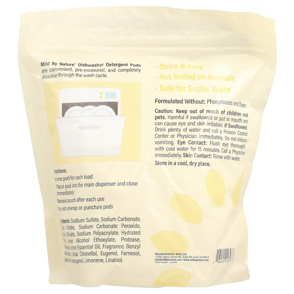 Automatic Dishwasher Detergent Pods, Lemon Scent, 60 Count, 1.08 Kg (2.37 Lb)