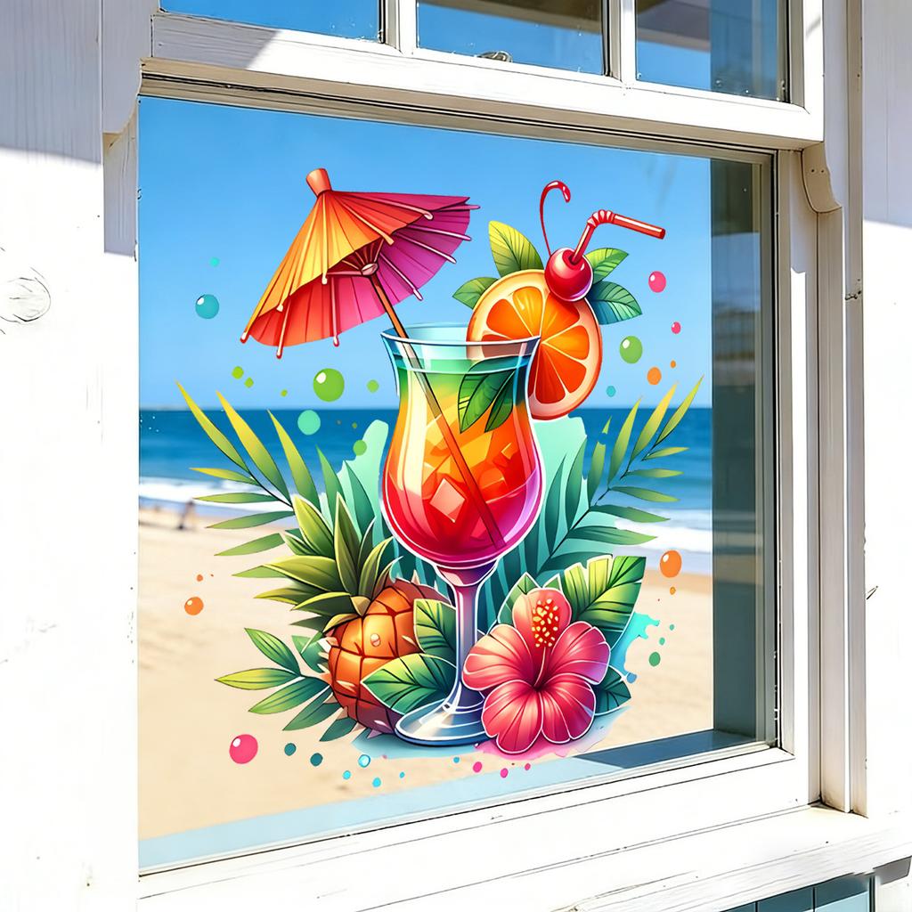 Creative Tropical Cocktail Static Cling Wall Sticker Self Adhesive Removable for Kitchen Bathroom Home Decor