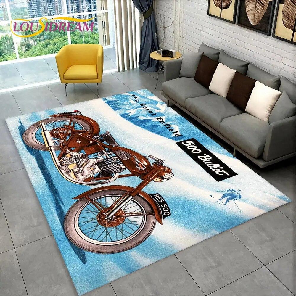 Retro Vintage Motocyklový koberec Lebka,Koberec do obývacího pokoje Ložnice Pohovka Rohožka Kuchyň Dekor,Dětská protiskluzová podložka