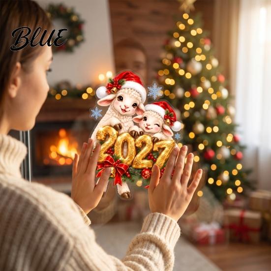 Glass Surface Decorations Sheep Santa Hat 2027 Sticker Christmas New Year Static Window Decal Removable Seasonal Home Decor of The Sticker