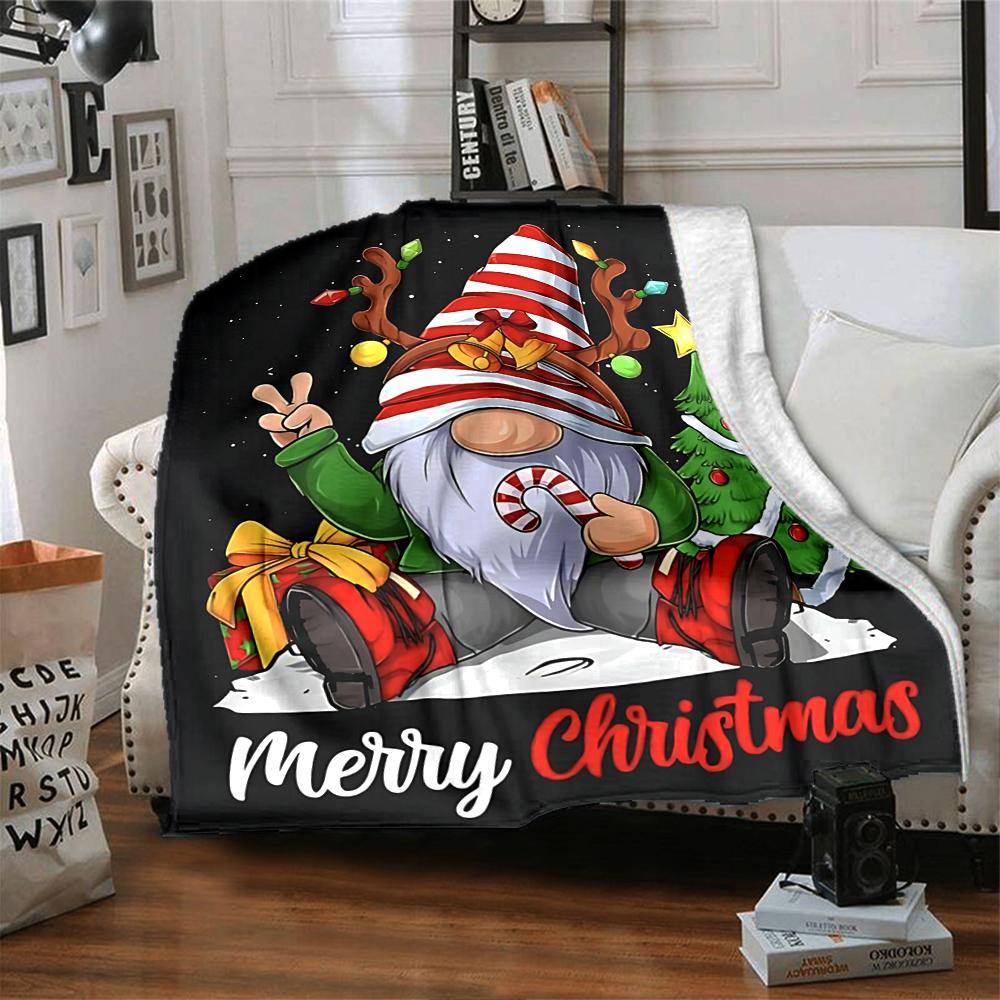 1Pc Christmas Gnome Celebration Blanket Soft Throw Blanket For Home Bedroom Bed Sofa Travel Office Solid Christmas Blanket