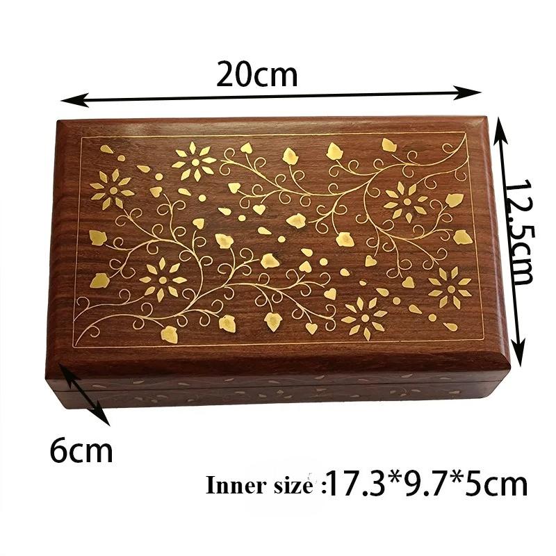 Handcrafted Copper Inlaid Solid Wood Box Jewelry Organizer Indian Rosewood for Watches Stamps Gold Bars