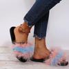 Fashion Fashion Colorful Flat Heels Soft Fur Slides Plus Size 43 Sexy Patchwork Long Plush Slippers Women Women Slip On Outdoor Slippers