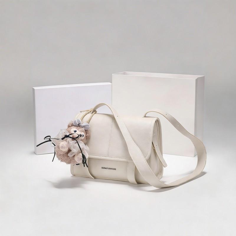 

High-end Milk White Mailman Bag Cute Doll Pendant Single-shoulder Cross-body