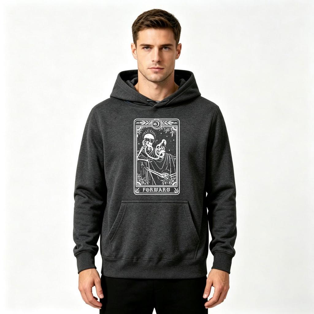 Men's Hoodie Retro Tarot Card Skeleton Forward Pattern DTF Print Long Sleeve Casual Loose Streetwear Pullover Hooded Sweatshirt For Daily Outdoor Wear