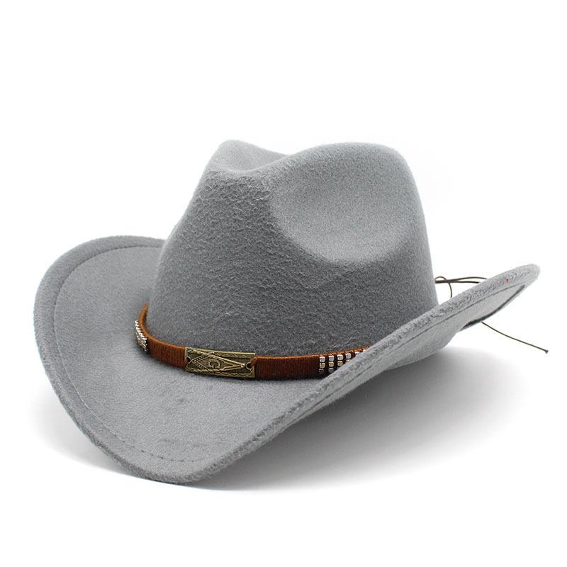 Woolen Jazz Hat Metal Belt Cowboy Hat Roller Hat Men'S And Women'S Western Cowboy Gift Hat
