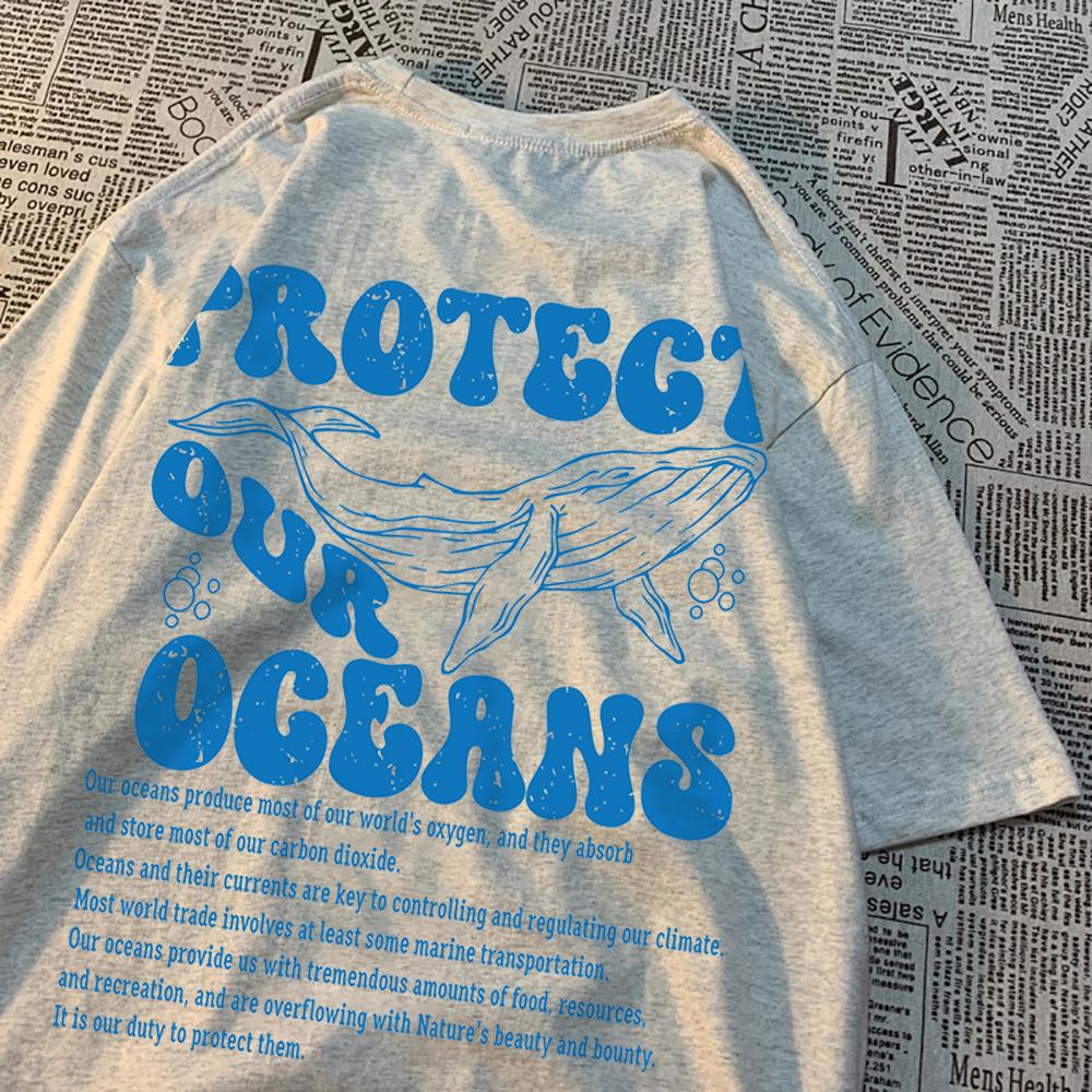 Protect Our Oceans Whale Landing T Shirts Men Pattern Quality T Shirt Vintage Cotton Tops Personality Summer T Shirts Women