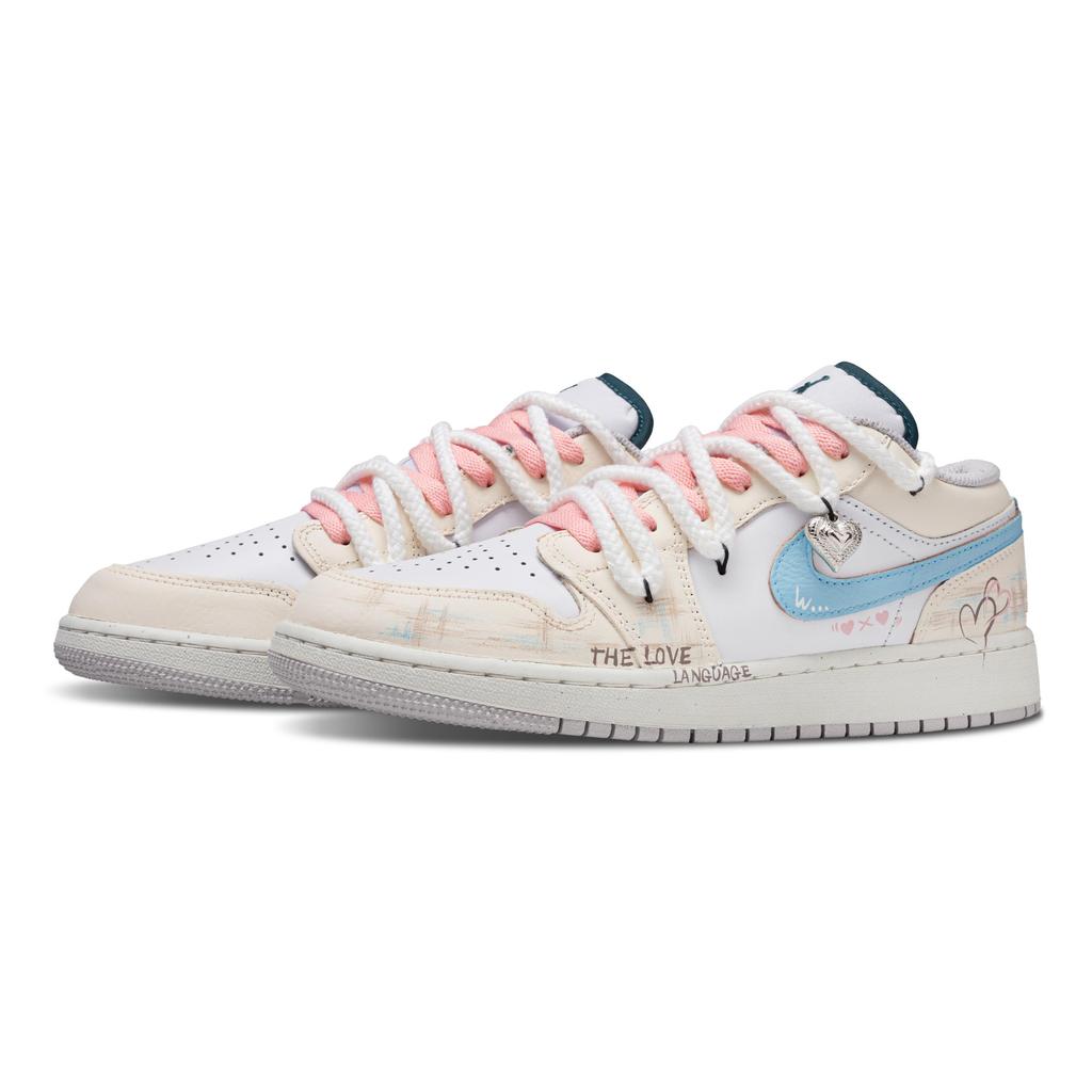 Jordan Air Jordan 1 Love Confession Abrasion Resistant Abrasion Resistant Low Top Vintage Basketball Shoes Unisex FQ7687-300(Team864-)