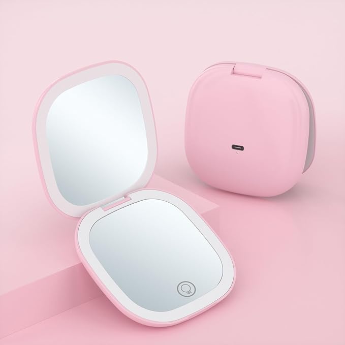 Hot Sale Compact LED Light Cosmetic Mirror Portable Rechargeable Pocket Makeup Mirror for Travel Small Handheld Makeup Mirror