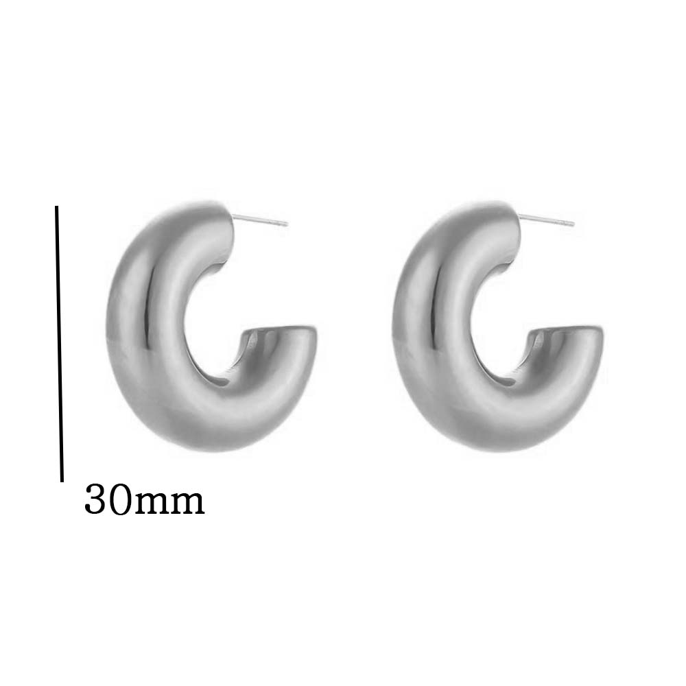 3 Sizes Exaggerated Chunky C Shape Stainless Steel Hoop Earrings for Women Glossy Thick Circle Polished Ear Jewelry