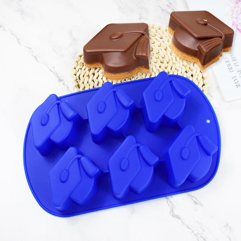 6 Cavity 3D Graduation Hat Design Silicone Mousse Mould Chocolate Mold Diy Candle Model Chiffon Cake Decorating Tools Bakeware