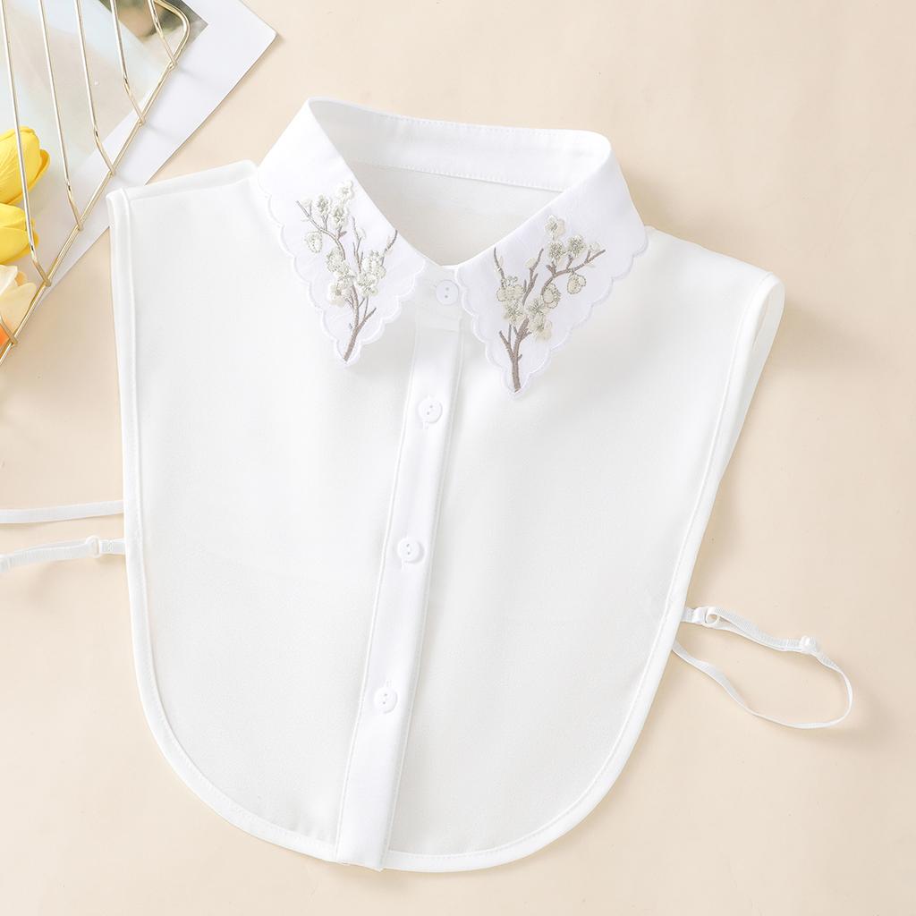 Women's Embroidered Apricot Cherry Blossom Collar with Sweater Base Shirt Versatile Detachable Decorative Chiffon Fake Collar