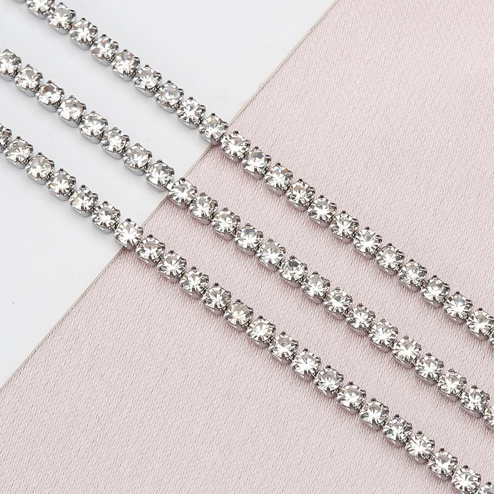

1Meter Stainless Steel Colorful Crystal Rhinestone Chain Sew-On Glue-On Trim Cube Chains for DIY Cloth Necklace Bracelet Choker 1meter