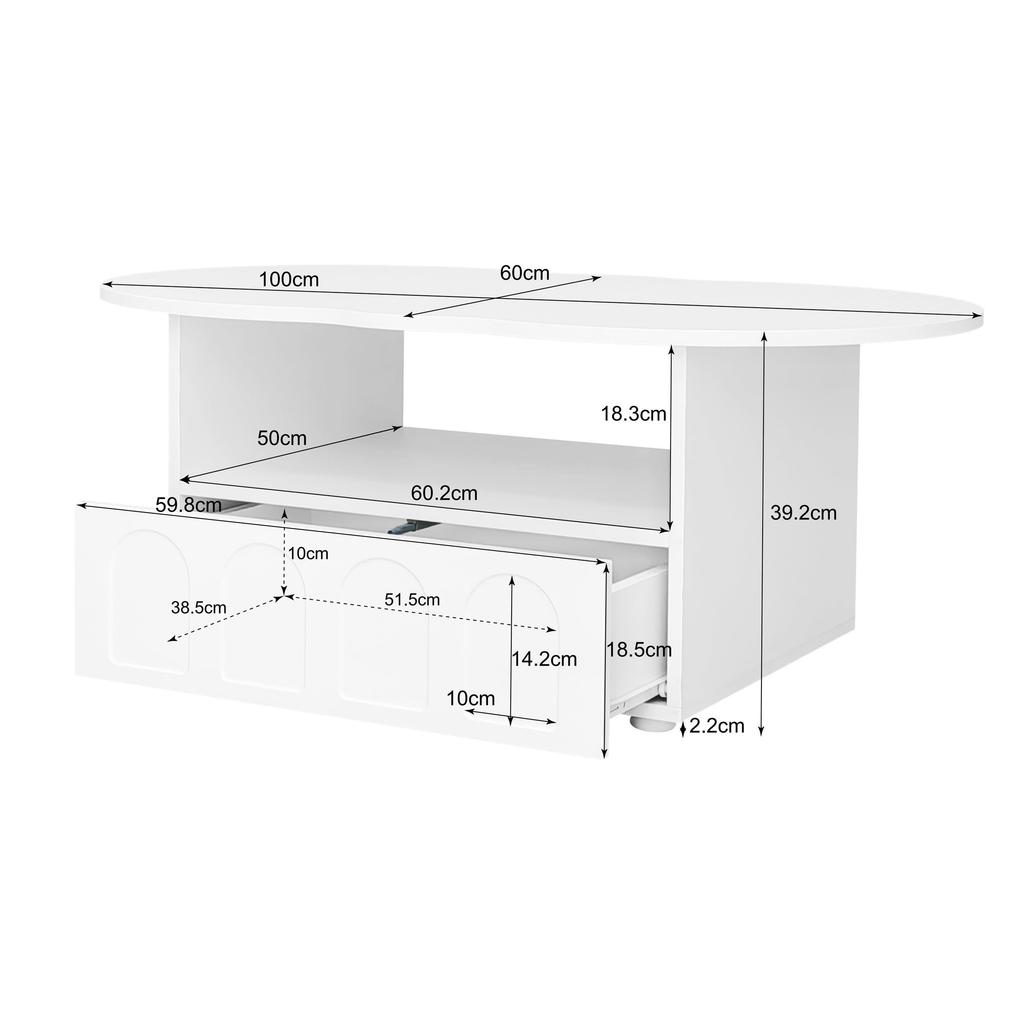 Living Room Table, Coffee Table with Drawers, Side Table with Storage Compartments, Cloud Shape