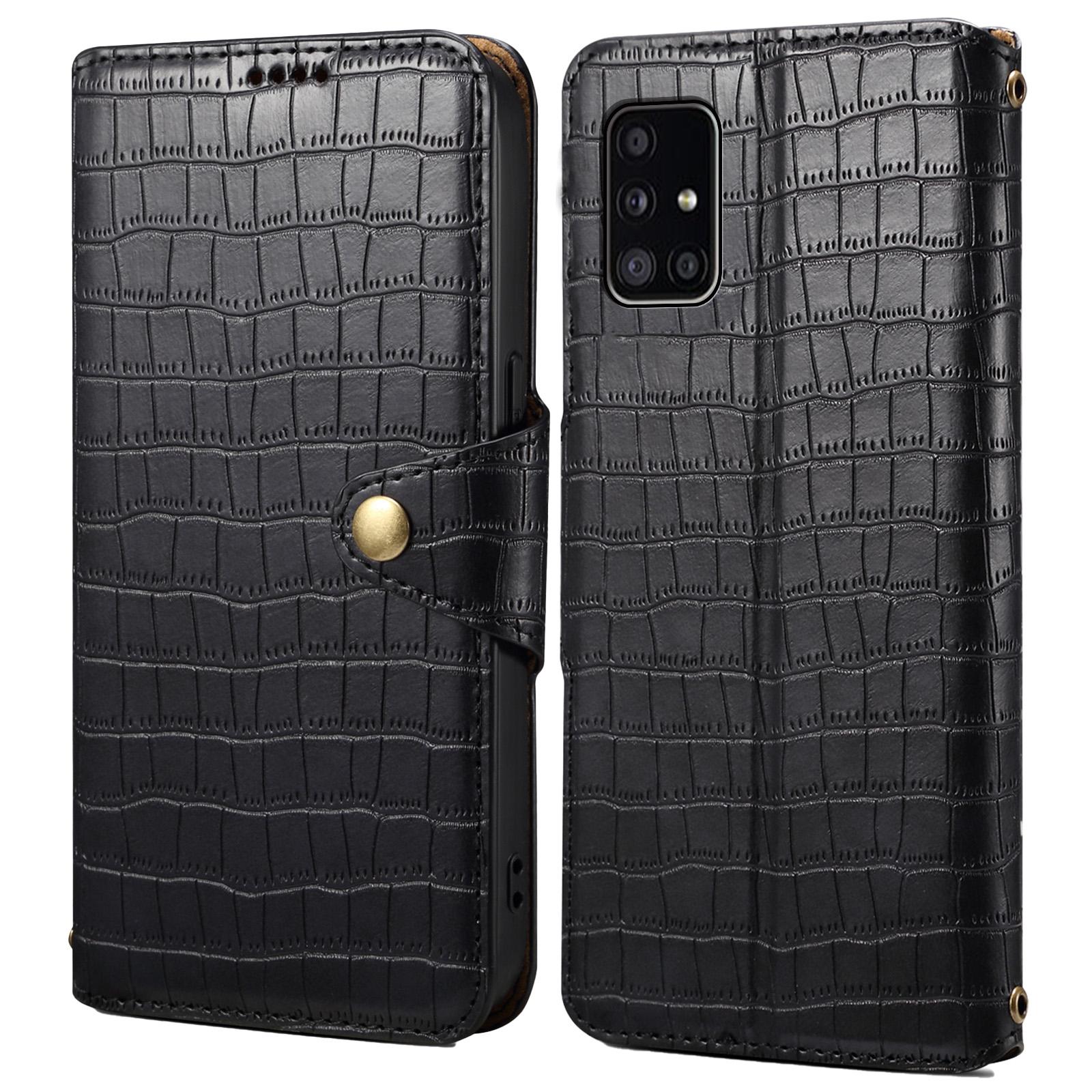 

For Samsung Galaxy A51 4G SM-A515 Wallet Case PU Leather Crocodile Texture Phone Cover Black