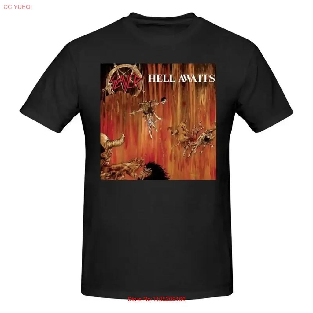 Slayer Hell Awaits T Shirt Vintage Washed Comfortable Top For Everyday Wear Streetwear Slightly Stylish Unisex Fashion Homme