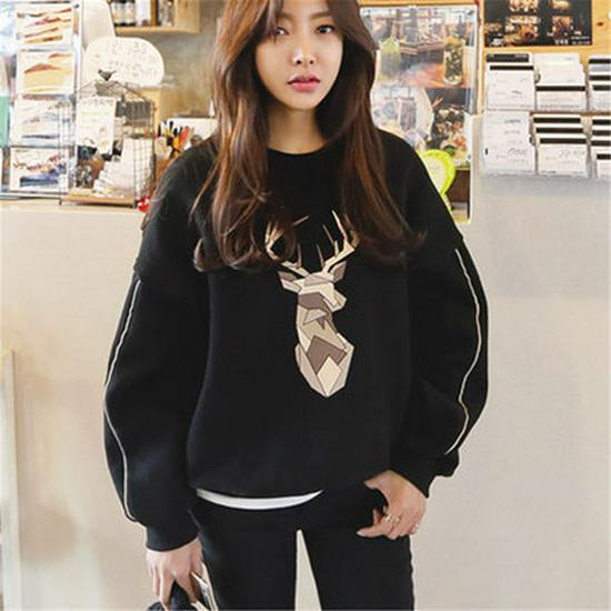 Women's Ulzzang Sweater: Autumn/Winter Korean Style, Round Neck, Thickened, Plus Velvet, Loose Fit, Long-Sleeve